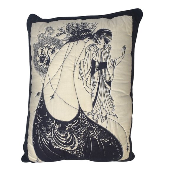 Vintage Aubrey Beardsley The Peacock Skirt Print Throw Pillow Quilted - Picture 6 of 10